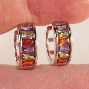 18K White Gold Filled Multi Color Diamond Zircon Hoop Huggies Earrings 12mm Gift